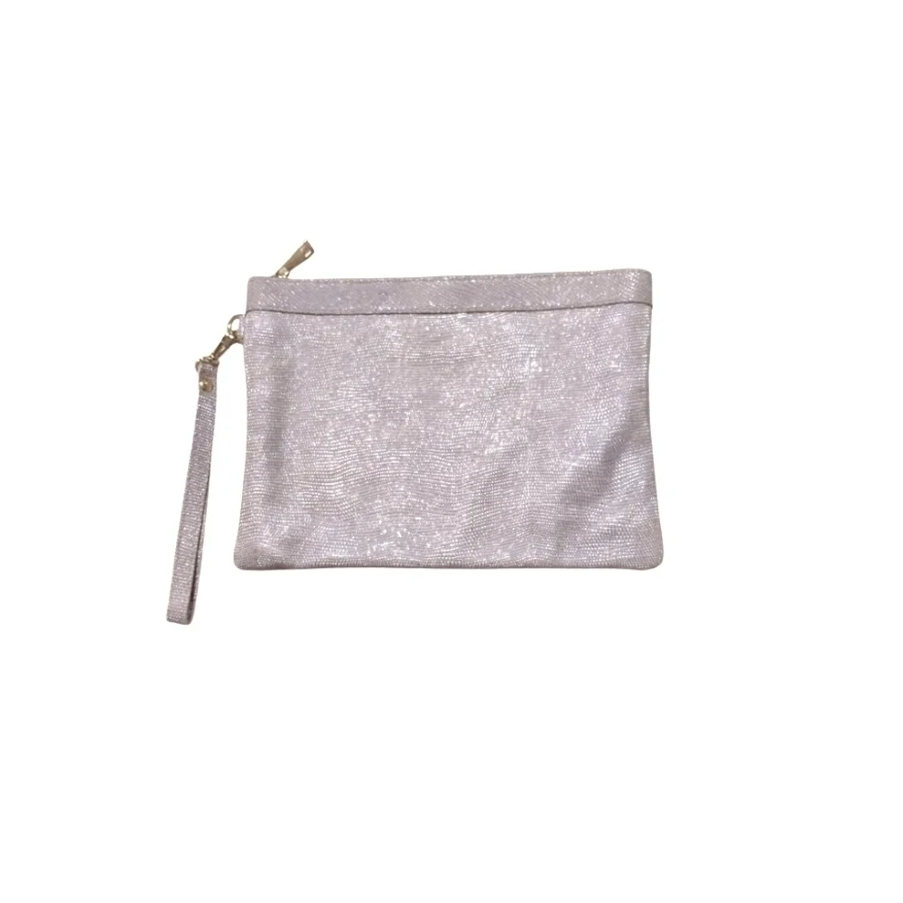 Metallic Laura Di Maggio Silver Snakeskin Iridescent Leather Clutch